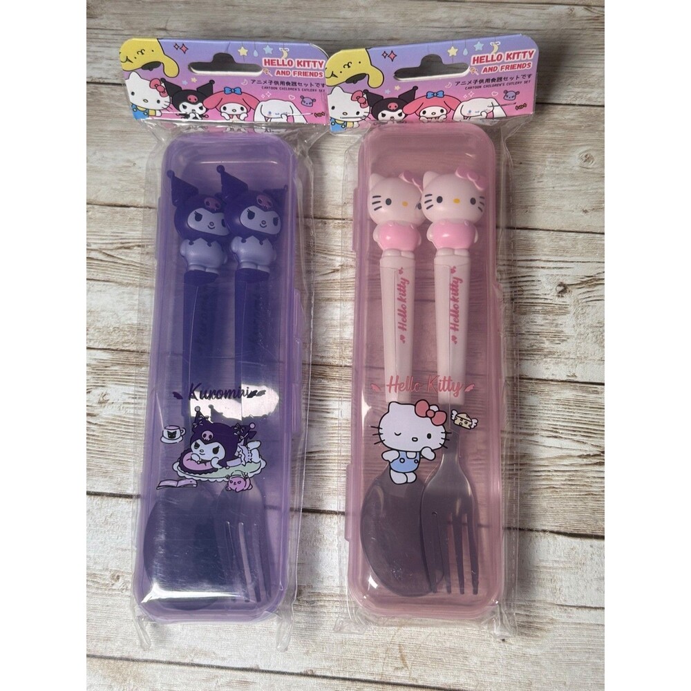 Sanrio Children Tableware Hello Kitty or Kuromi Silicone Handle Tableware